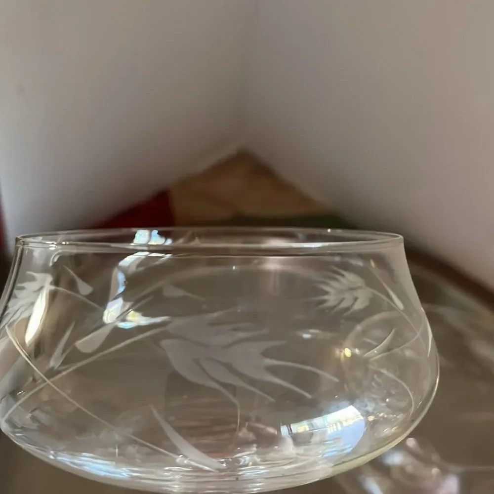 Noritake Japanese vintage Etched Wheat Crystal Champagne Coupes 2